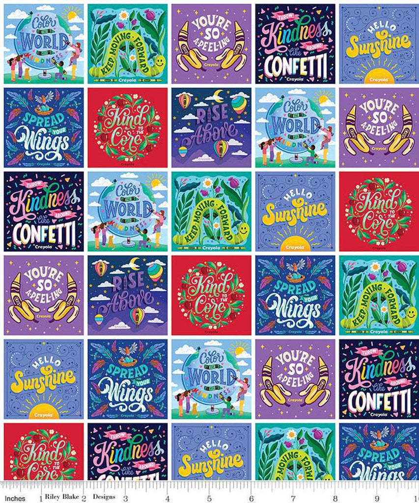 SALE Colors of Kindness Cards CD13684 Multi - Riley Blake - DIGITALLY PRINTED Crayola Crayons - Quilting Cotton Fabric - Licensed Product