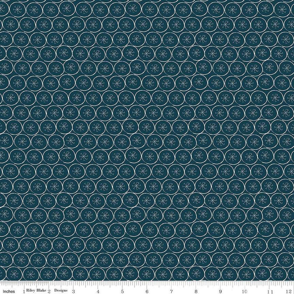SALE Arrival of Winter Flakes C13525 Navy - Riley Blake Designs - Circles Snowflakes  - Quilting Cotton Fabric