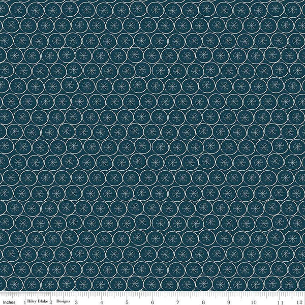 SALE Arrival of Winter Flakes C13525 Navy - Riley Blake Designs - Circles Snowflakes  - Quilting Cotton Fabric