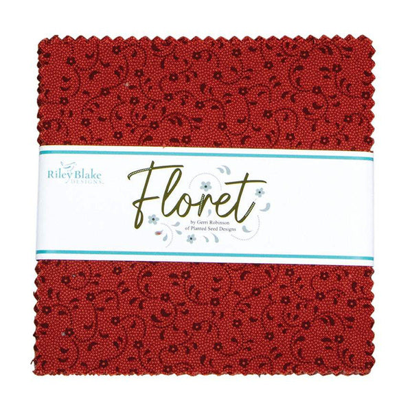 SALE Floret Charm Pack 5" Stacker Bundle - Riley Blake Designs - 42 piece Precut Pre cut - Floral Flowers - Quilting Cotton Fabric