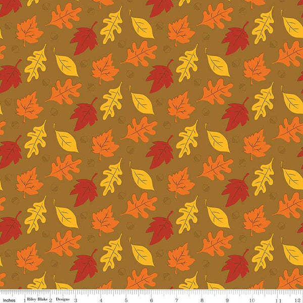 SALE Fall's in Town Leaves C13511 Tan by Riley Blake Designs - Thanksgiving Autumn Leaves Acorns - Quilting Cotton Fabric