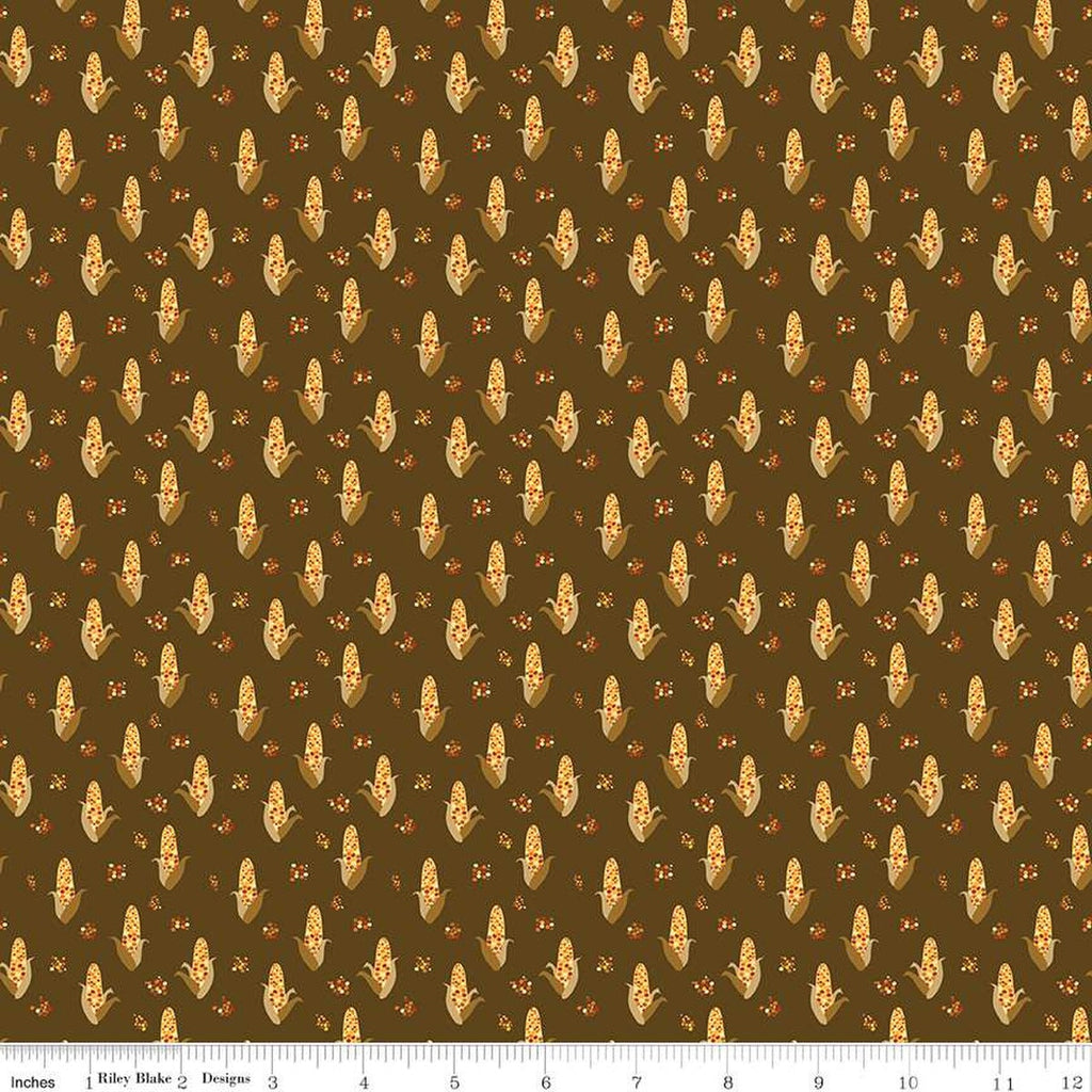 SALE Fall's in Town Corn C13514 Brown by Riley Blake Designs - Thanksgiving Autumn Corn on the Cob - Quilting Cotton Fabric