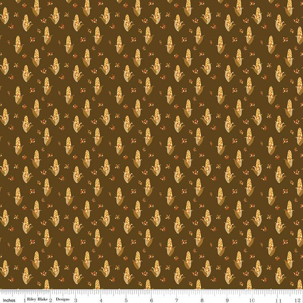 SALE Fall's in Town Corn C13514 Brown by Riley Blake Designs - Thanksgiving Autumn Corn on the Cob - Quilting Cotton Fabric