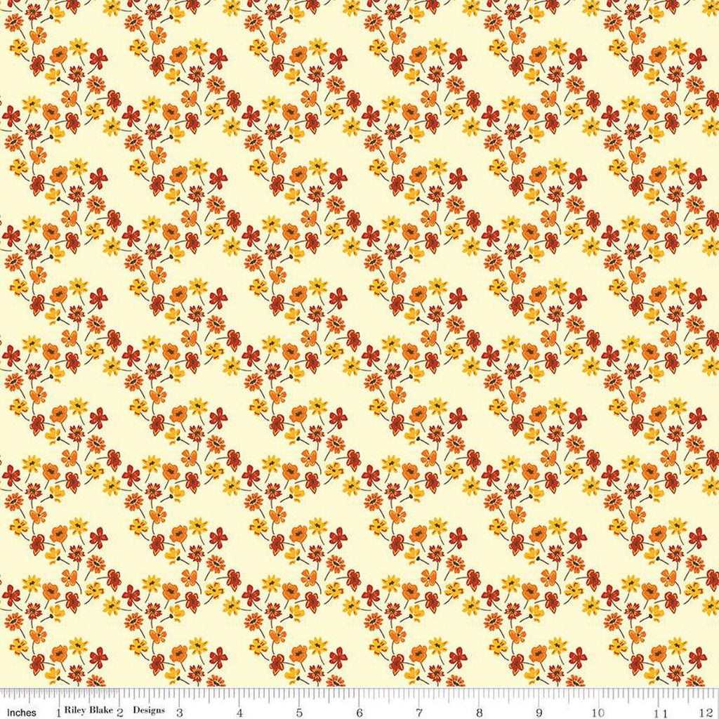 SALE Fall's in Town Floral C13515 Cream by Riley Blake Designs - Thanksgiving Autumn Flowers - Quilting Cotton Fabric