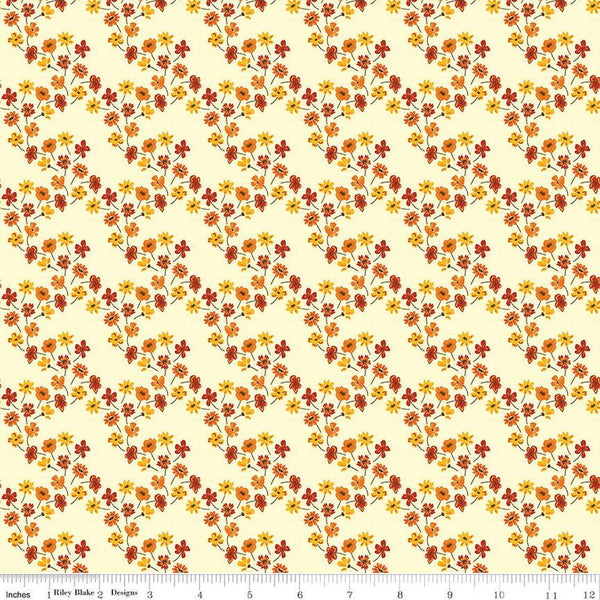 SALE Fall's in Town Floral C13515 Cream by Riley Blake Designs - Thanksgiving Autumn Flowers - Quilting Cotton Fabric