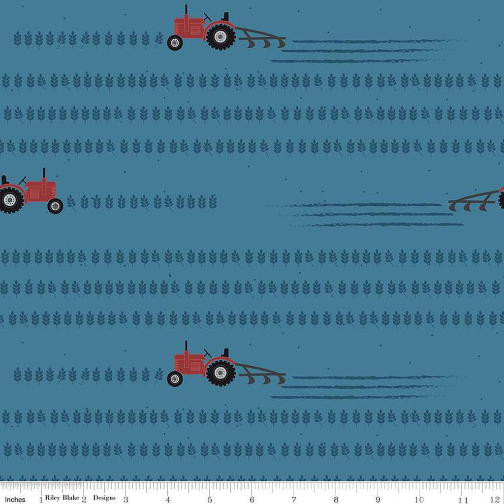 SALE Country Life Working the Field C13792 Denim - Riley Blake Designs - Tractors - Quilting Cotton Fabric