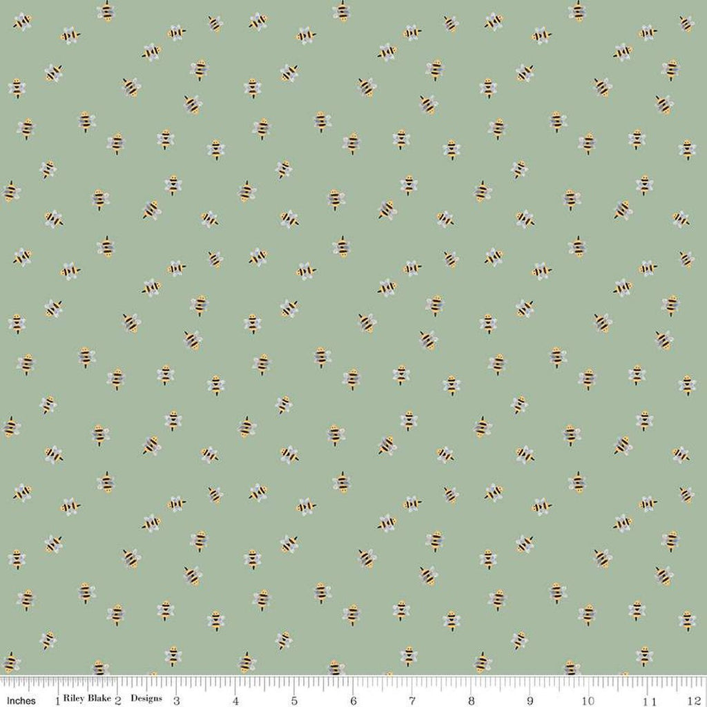SALE Homemade Bumble Bees C13726 Sage by Riley Blake Designs - Quilting Cotton Fabric