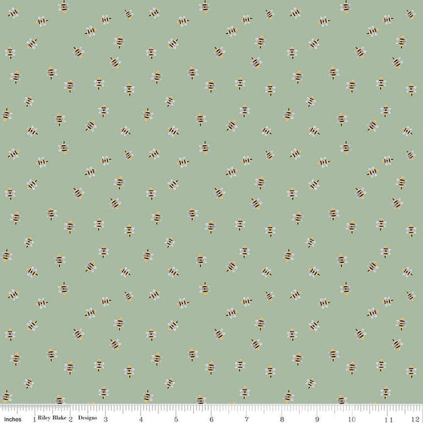 SALE Homemade Bumble Bees C13726 Sage by Riley Blake Designs - Quilting Cotton Fabric