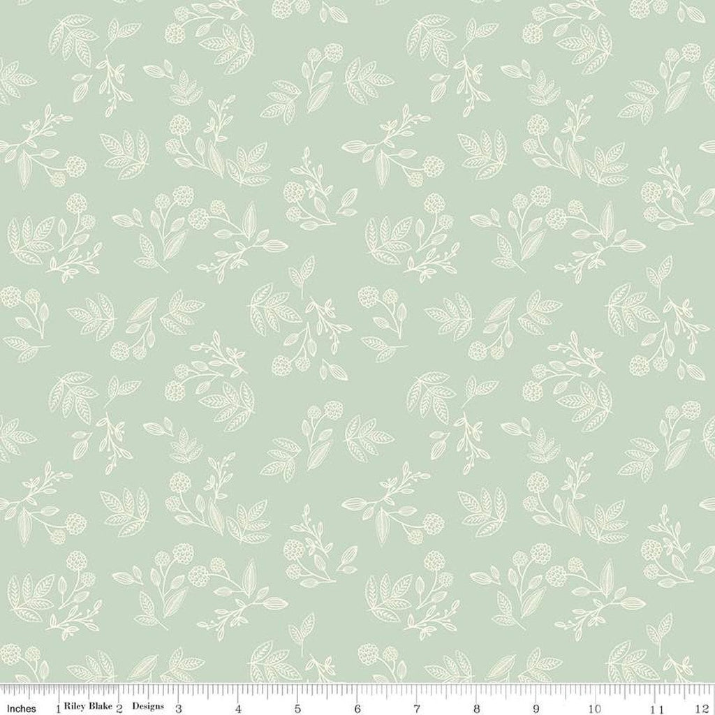 SALE Shades of Autumn Sprigs C13474 Tea Green by Riley Blake Designs - Thanksgiving Fall Floral Flowers Leaves - Quilting Cotton Fabric