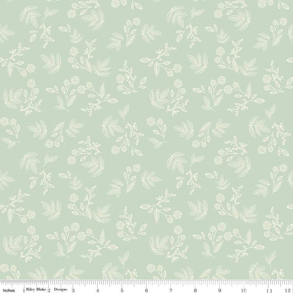 SALE Shades of Autumn Sprigs C13474 Tea Green by Riley Blake Designs - Thanksgiving Fall Floral Flowers Leaves - Quilting Cotton Fabric