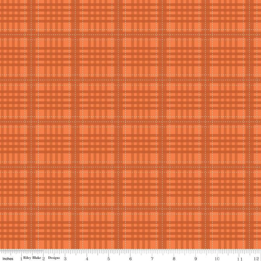 SALE Country Life Flannel Shirt C13796 Carrot by Riley Blake Designs - Tone-on-Tone Plaid with White Lines - Quilting Cotton Fabric