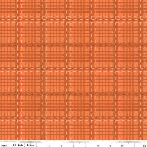 SALE Country Life Flannel Shirt C13796 Carrot by Riley Blake Designs - Tone-on-Tone Plaid with White Lines - Quilting Cotton Fabric