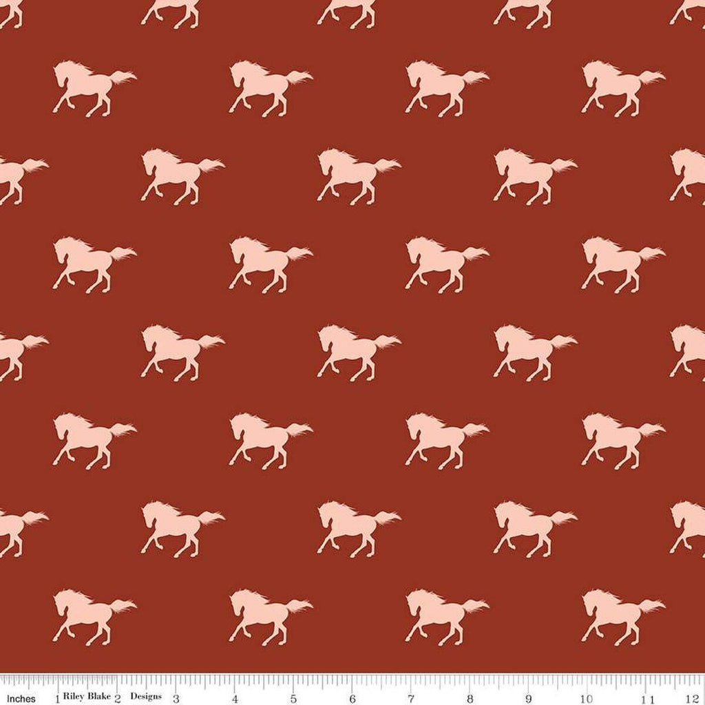 SALE Santa Fe Mustangs C13382 Rust - Riley Blake Designs - Horse Horses Southwest Southwestern - Quilting Cotton Fabric