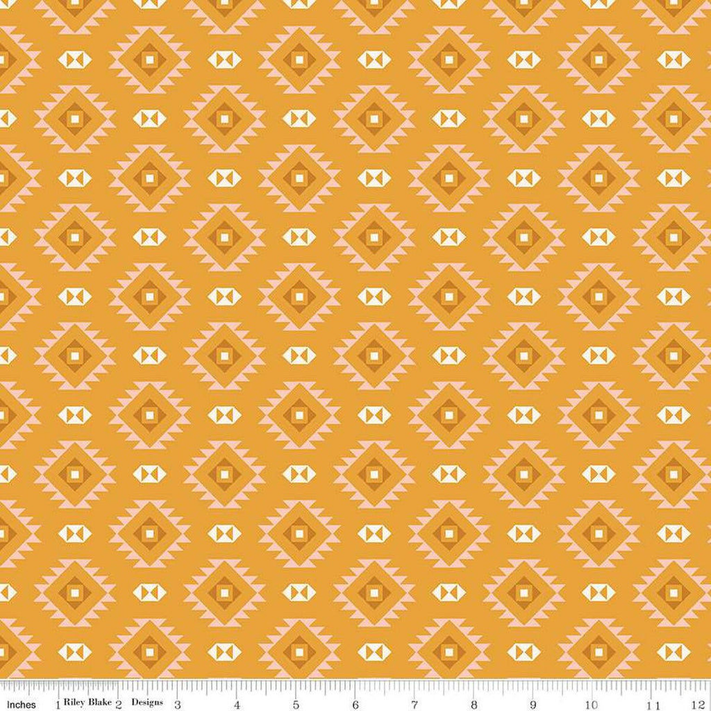 17" End of Bolt - SALE Santa Fe Motifs C13383 Mustard - Riley Blake Designs - Geometric Southwest Southwestern - Quilting Cotton Fabric
