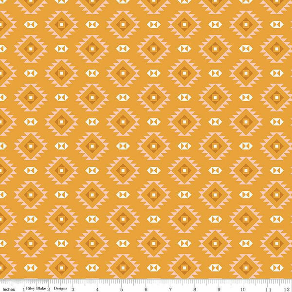 17" End of Bolt - SALE Santa Fe Motifs C13383 Mustard - Riley Blake Designs - Geometric Southwest Southwestern - Quilting Cotton Fabric