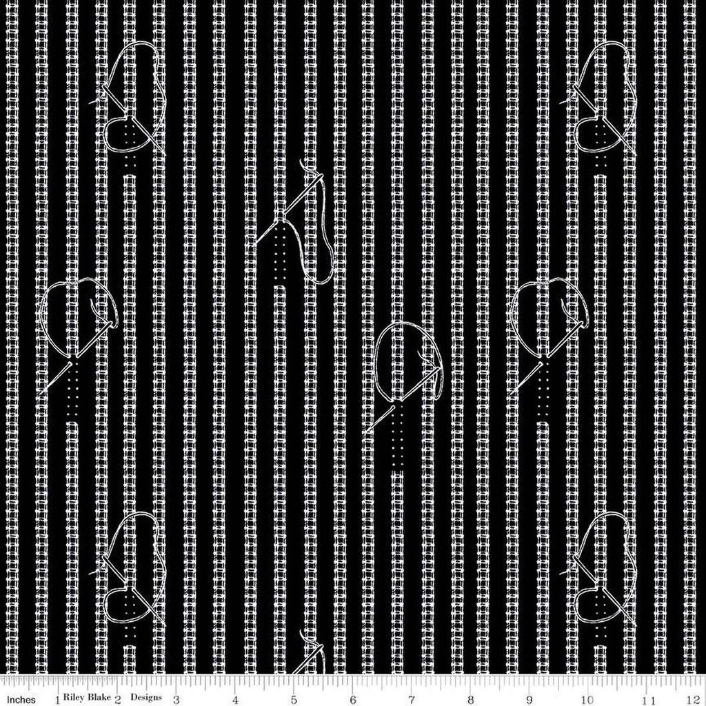 SALE Sew Journal Stitches C13885 Black by Riley Blake - Needle Thread Chain Stitch - J. Wecker Frisch - Quilting Cotton Fabric