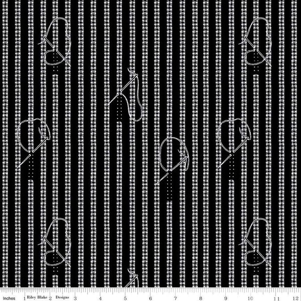 SALE Sew Journal Stitches C13885 Black by Riley Blake - Needle Thread Chain Stitch - J. Wecker Frisch - Quilting Cotton Fabric