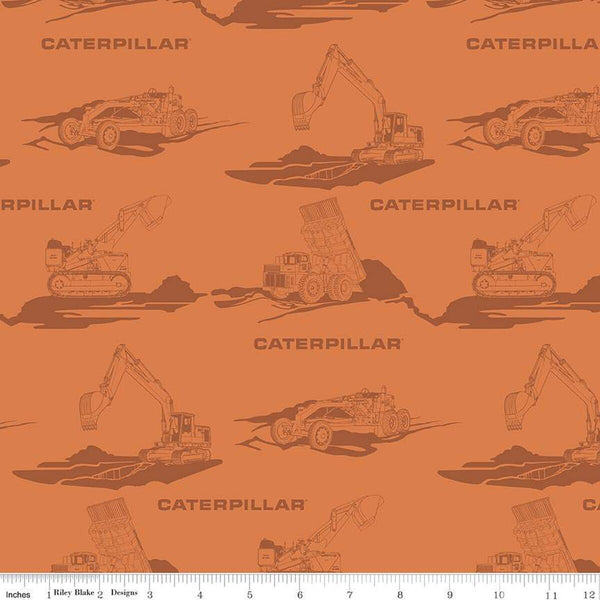 Vintage Caterpillar Main C13840 Orange- Riley Blake Designs - CAT Construction Equipment - Quilting Cotton Fabric - Licensed Product