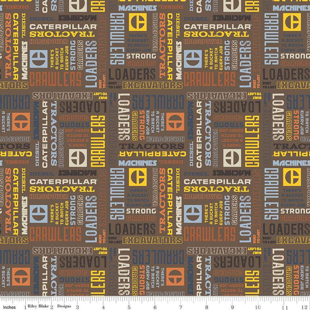 SALE Vintage Caterpillar Text C13842 Brown- Riley Blake Designs - Construction CAT Logo Slogans - Quilting Cotton Fabric - Licensed Product