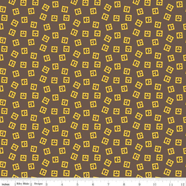 31" End of Bolt - SALE Vintage Caterpillar Logo Toss C13843 Brown - Riley Blake - CAT Construction Quilting Cotton Fabric - Licensed Product