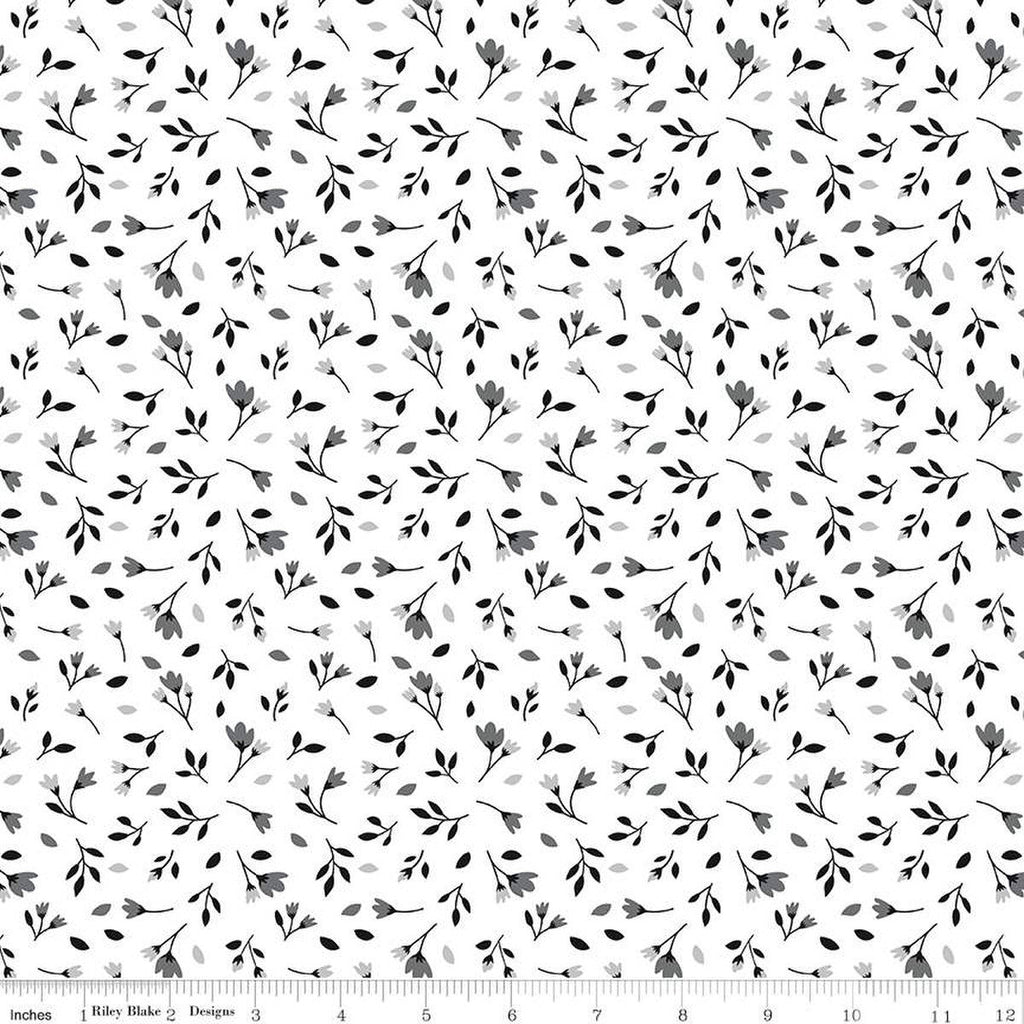 11" End of Bolt - Black Tie Blossoms C13753 Off White by Riley Blake Designs - Floral Flowers - Quilting Cotton Fabric