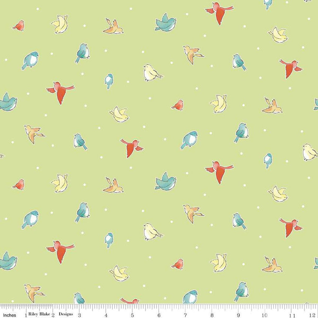 SALE Happy at Home Birds C13703 Lime - Riley Blake Designs - Bird Birds Dots - Quilting Cotton Fabric