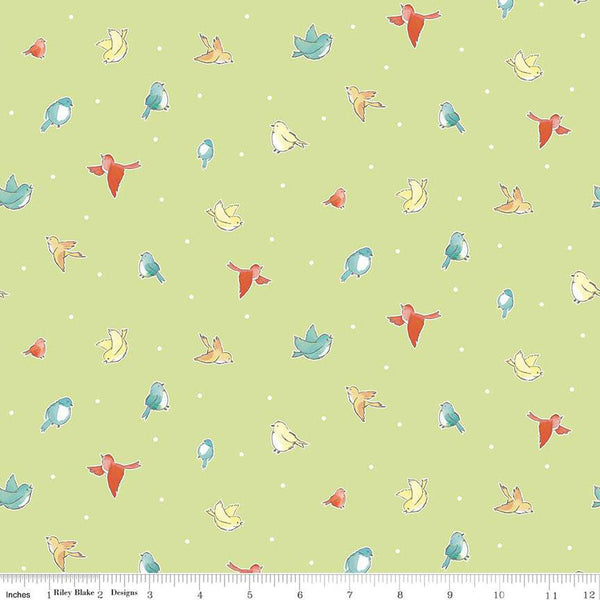 SALE Happy at Home Birds C13703 Lime - Riley Blake Designs - Bird Birds Dots - Quilting Cotton Fabric
