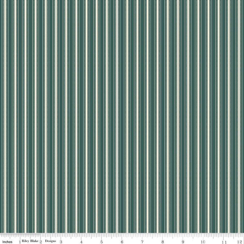 SALE Bellissimo Gardens Stripe C13834 Jade by Riley Blake Designs - Ticking Stripes Striped Cream Green - Quilting Cotton Fabric