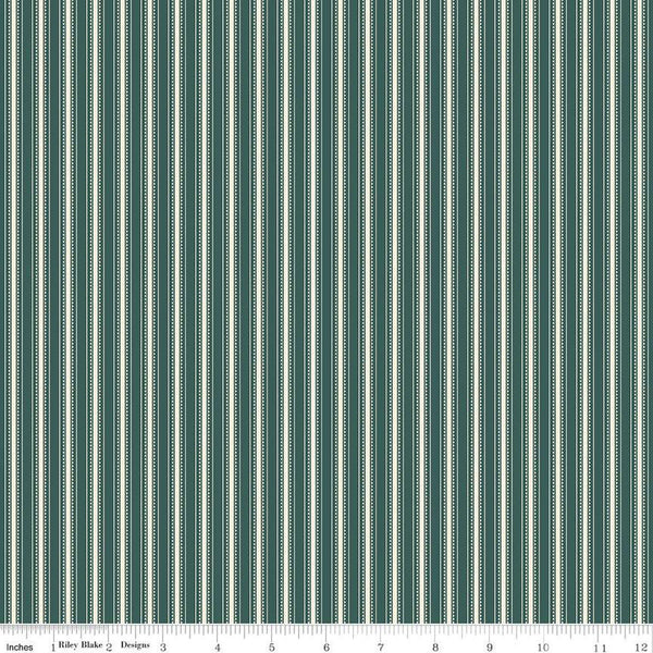 SALE Bellissimo Gardens Stripe C13834 Jade by Riley Blake Designs - Ticking Stripes Striped Cream Green - Quilting Cotton Fabric