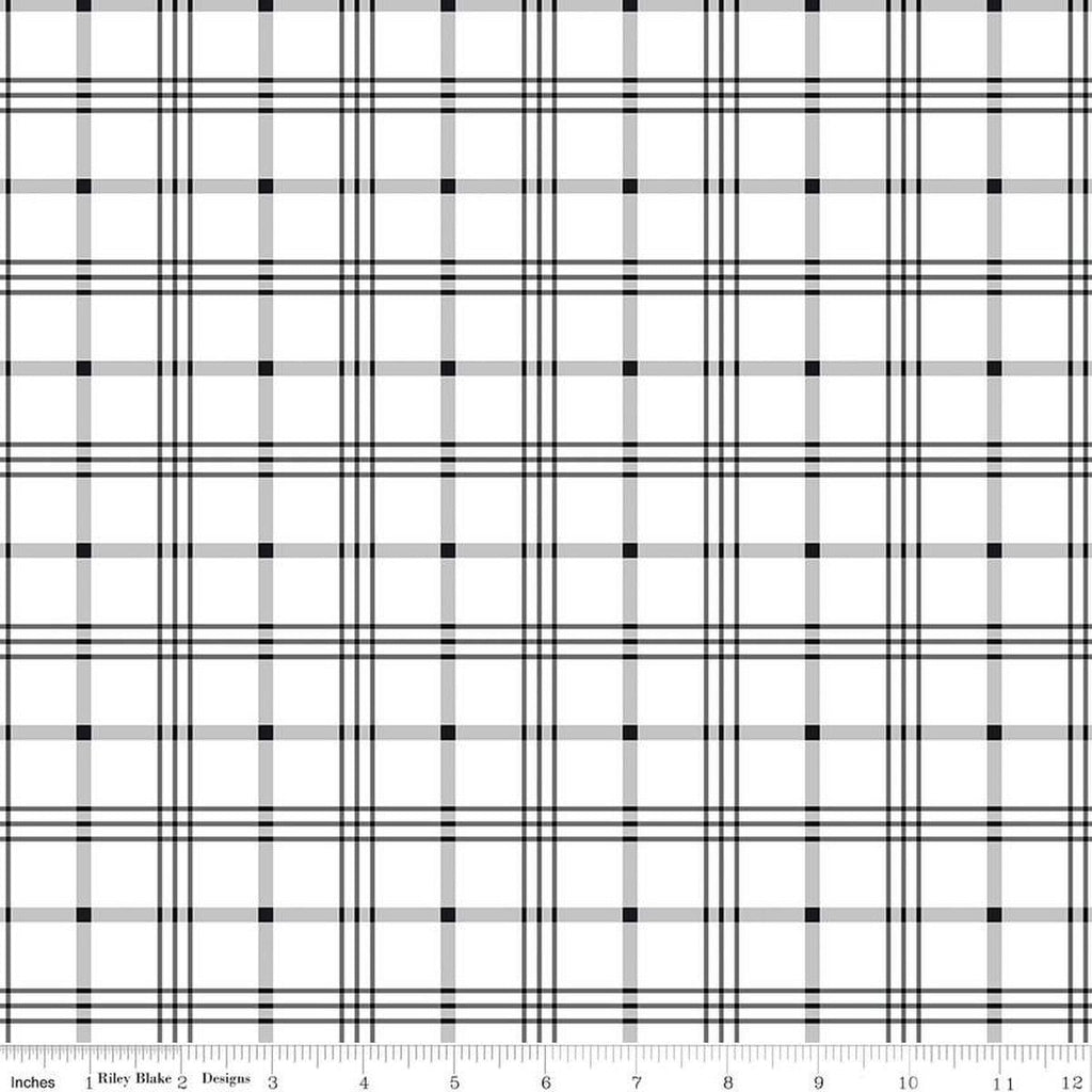 18" End of Bolt - Black Tie Plaid C13752 Off White by Riley Blake Designs - Off White/Black Pattern - Quilting Cotton Fabric