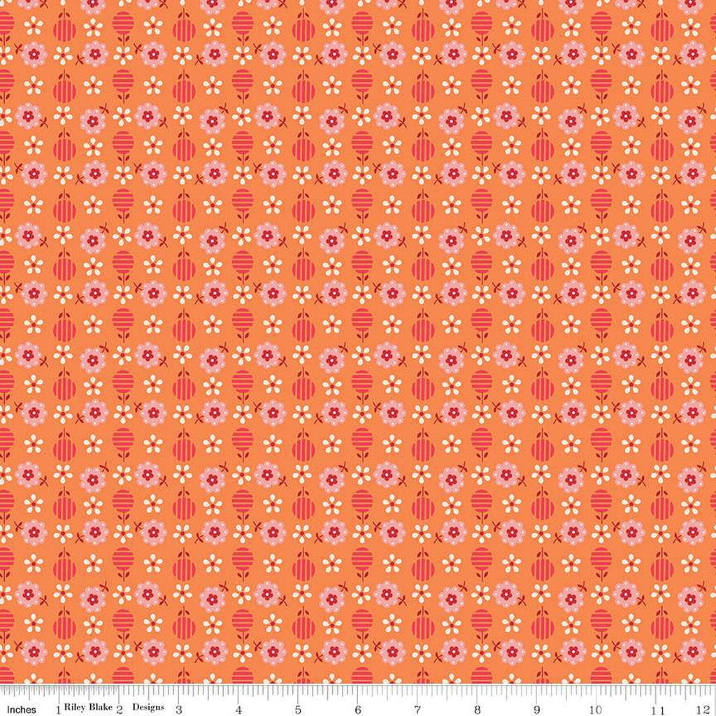 SALE Bee Dots Ida Marie C14160 Pumpkin - Riley Blake Designs -  Floral Flowers - Lori Holt - Quilting Cotton Fabric