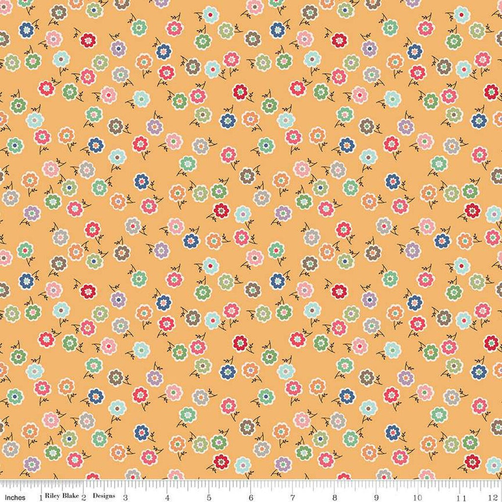 SALE Bee Dots Patricia C14161 Marigold by Riley Blake Designs - Floral Flowers - Lori Holt - Quilting Cotton Fabric