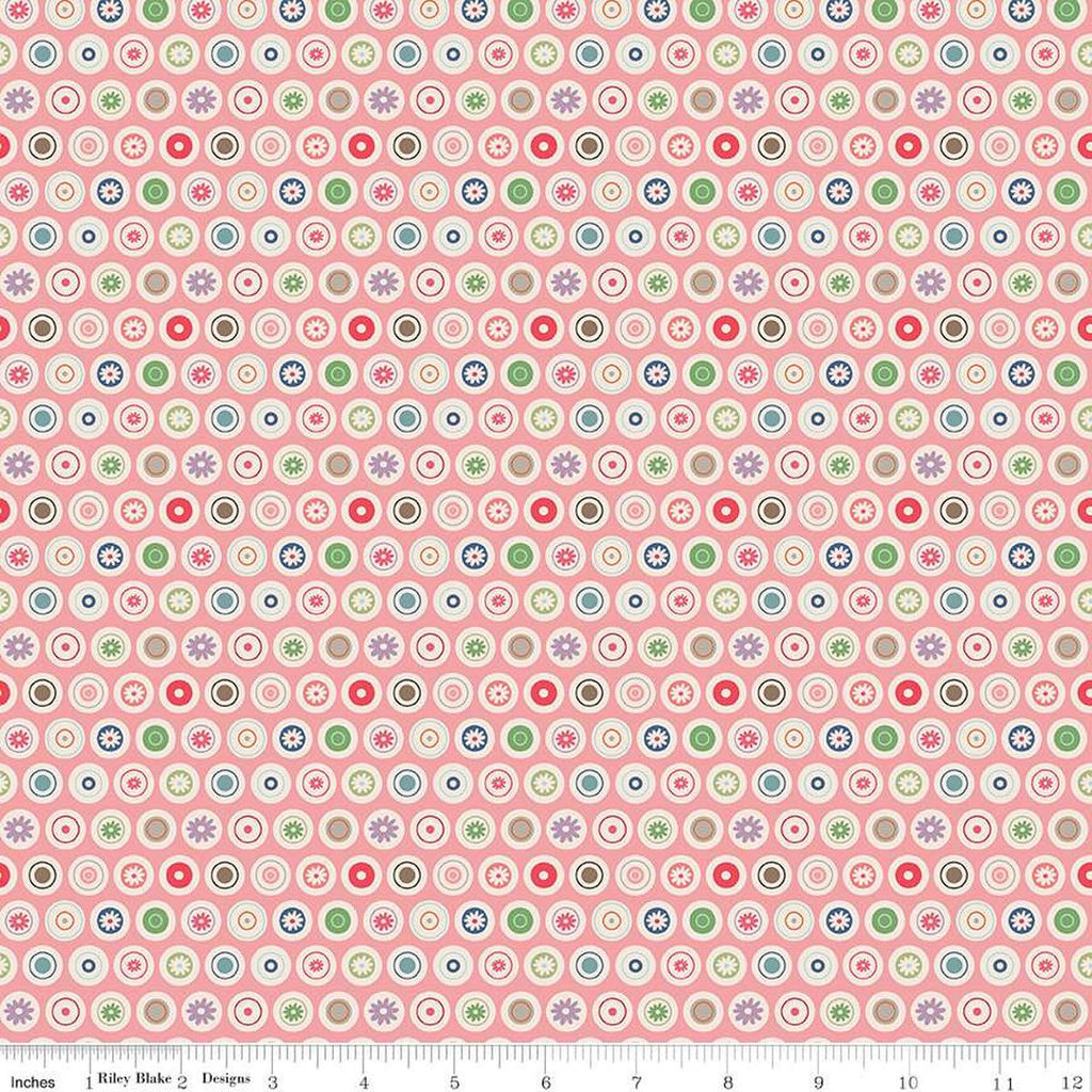 19" End of Bolt - SALE Bee Dots VaLene C14162 Coral by Riley Blake Designs - Dotted Dot Circles Flowers - Lori Holt - Quilting Cotton Fabric