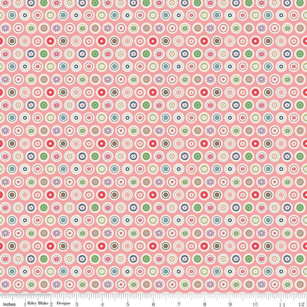 19" End of Bolt - SALE Bee Dots VaLene C14162 Coral by Riley Blake Designs - Dotted Dot Circles Flowers - Lori Holt - Quilting Cotton Fabric