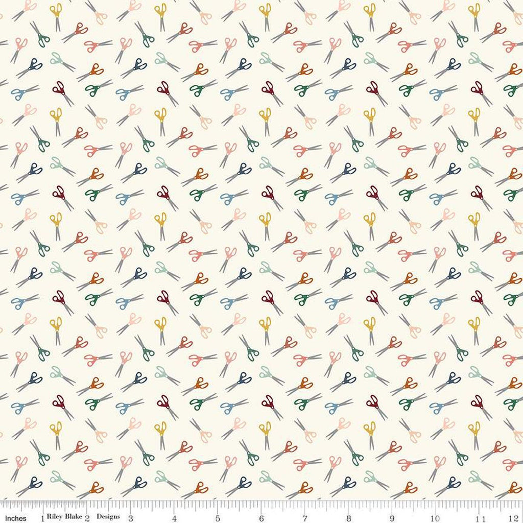 SALE Let's Create Scissors C13694 Cream by Riley Blake Designs - Sewing Crafting - Quilting Cotton Fabric