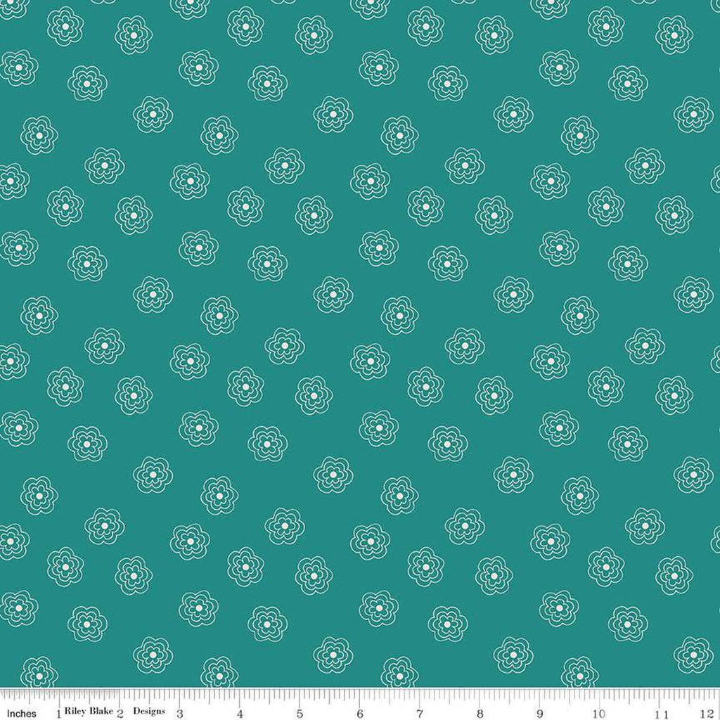 SALE Bee Dots Rose C14180 Lagoon - Riley Blake Designs -  Floral Flowers - Lori Holt - Quilting Cotton Fabric