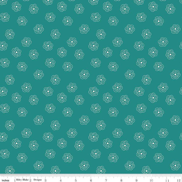 SALE Bee Dots Rose C14180 Lagoon - Riley Blake Designs -  Floral Flowers - Lori Holt - Quilting Cotton Fabric