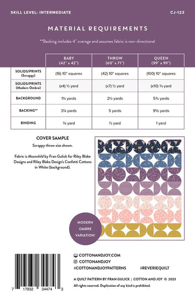 SALE Reverie Quilt PATTERN P173 by Fran Gulick - Riley Blake Designs - INSTRUCTIONS Only - Confident Beginner Curves Multiple Sizes