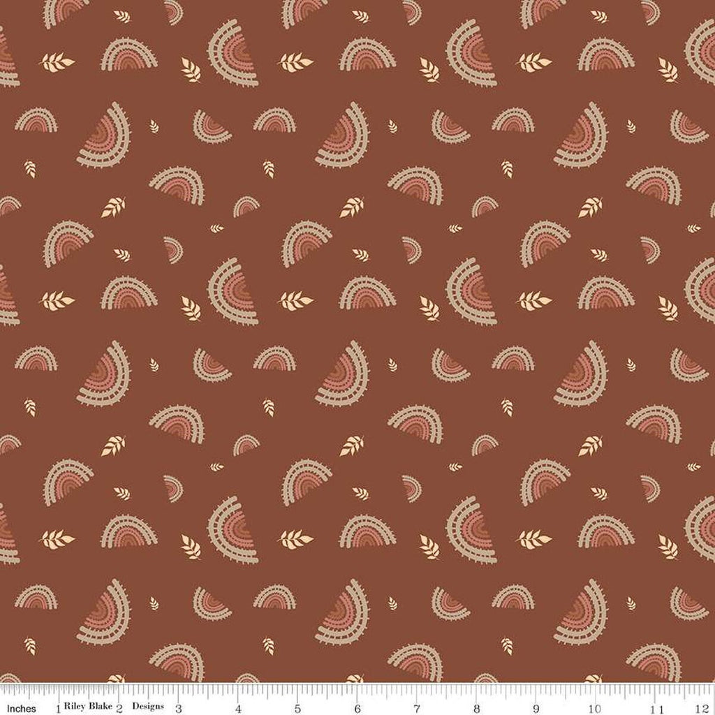 SUPER DEAL BtY! 'Round the Mountain Railroad C13811 Rust by Riley Blake  - Trains Rainbows Tracks Leaves - Quilting Cotton