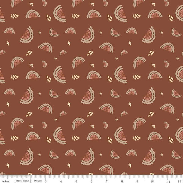 SUPER DEAL BtY! 'Round the Mountain Railroad C13811 Rust by Riley Blake  - Trains Rainbows Tracks Leaves - Quilting Cotton