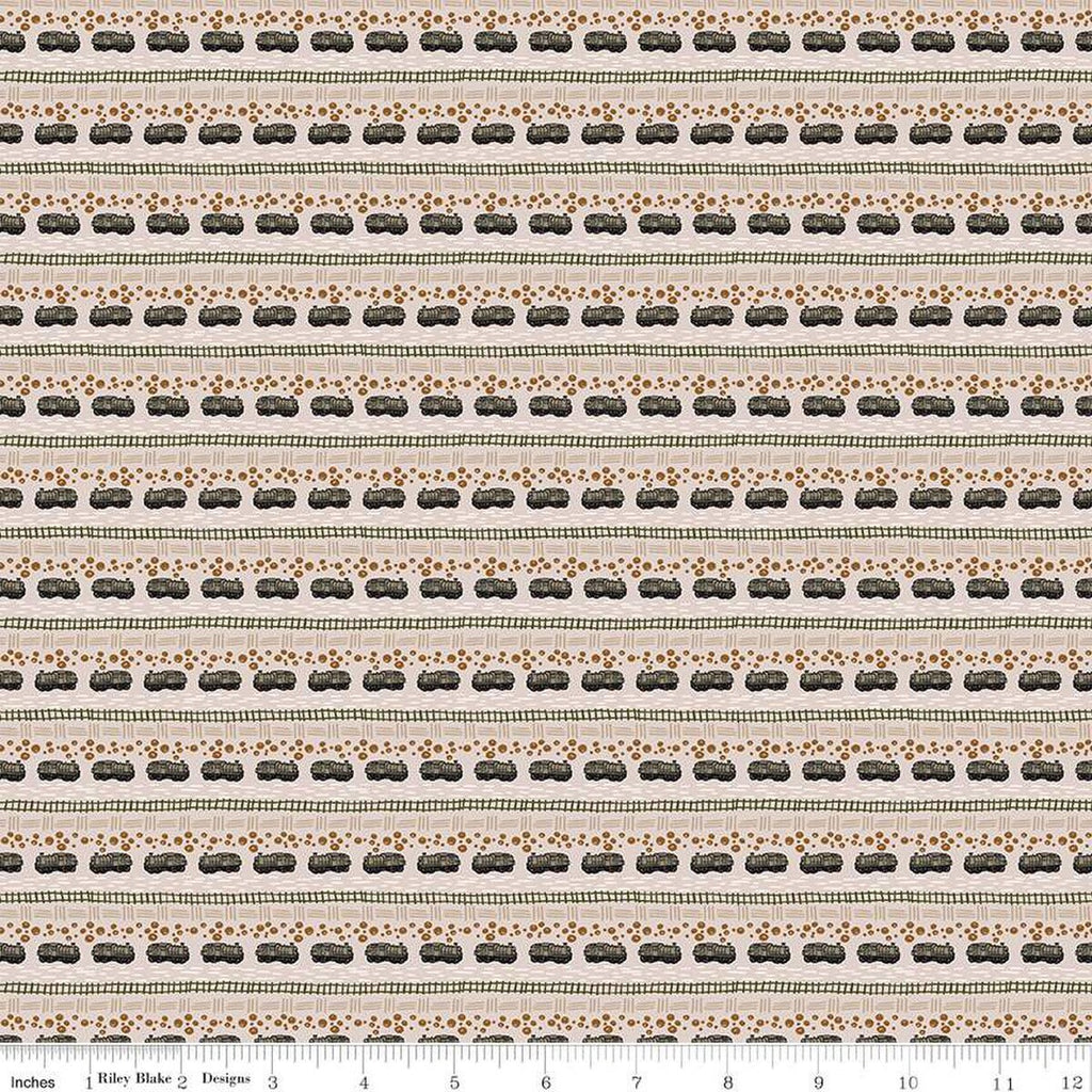 1 Yard End of Bolt - CLEARANCE 'Round the Mountain Bubble Convoy C13814 Shell by Riley Blake  - Trains Tracks Bubbles - Quilting Cotton