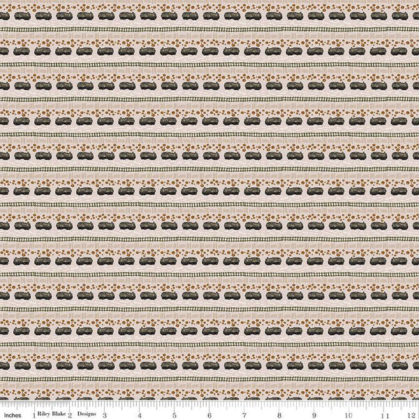 1 Yard End of Bolt - CLEARANCE 'Round the Mountain Bubble Convoy C13814 Shell by Riley Blake  - Trains Tracks Bubbles - Quilting Cotton