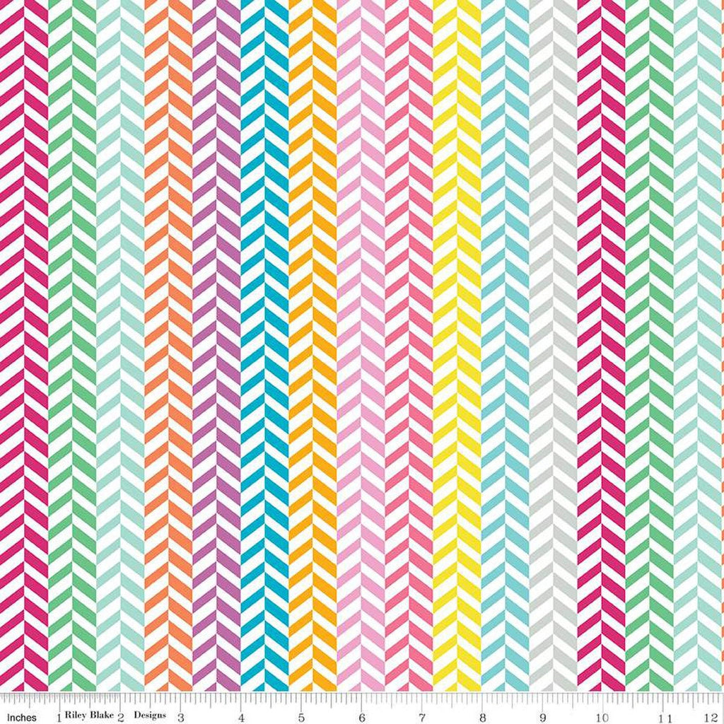 SALE Effervescence Herringbone C13730 Multi by Riley Blake Designs - On White - Quilting Cotton Fabric