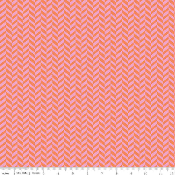 CLEARANCE Effervescence Herringbone C13730 Pink/Orange by Riley Blake Designs - Quilting Cotton Fabric