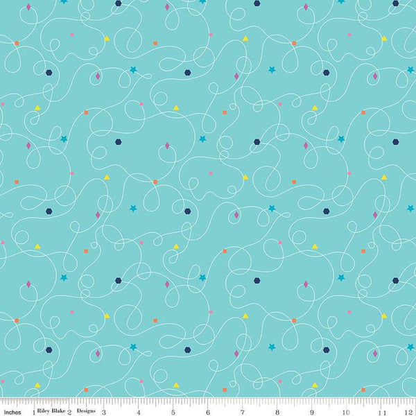 Effervescence Squiggles C13732 Aqua by Riley Blake Designs - Loops Geometric Shapes - Quilting Cotton Fabric