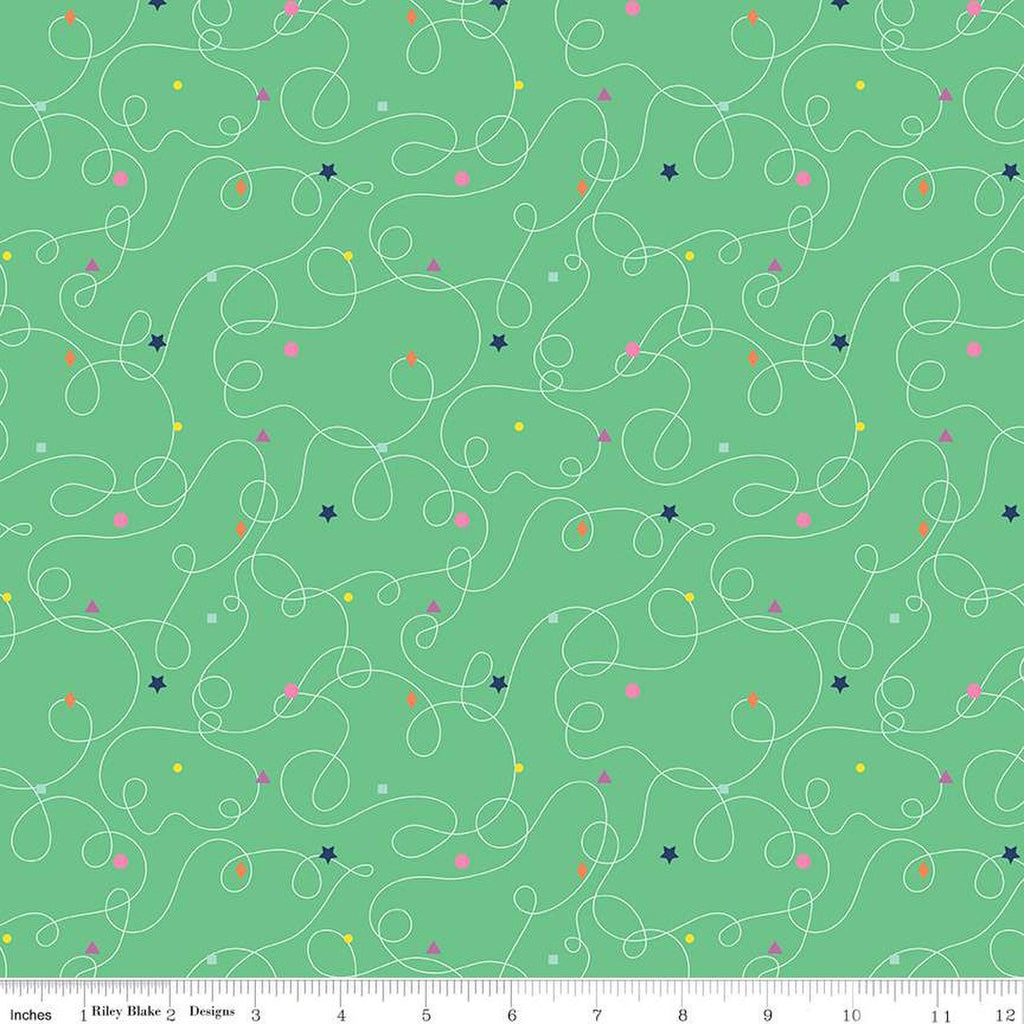 15" End of Bolt Piece - CLEARANCE Effervescence Squiggles C13732 Spearmint by Riley Blake - Loops Geometric Shapes - Quilting Cotton Fabric