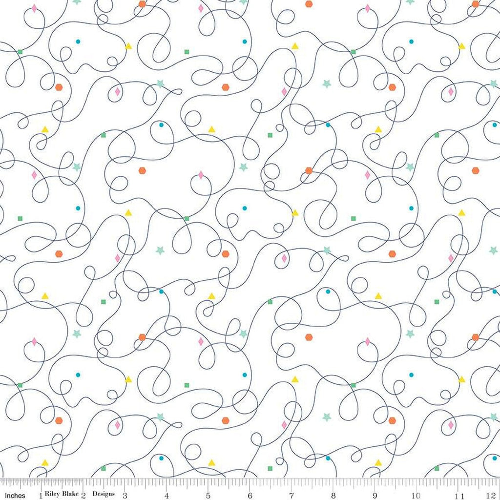 Effervescence Squiggles C13732 White by Riley Blake Designs - Loops Geometric Shapes - Quilting Cotton Fabric