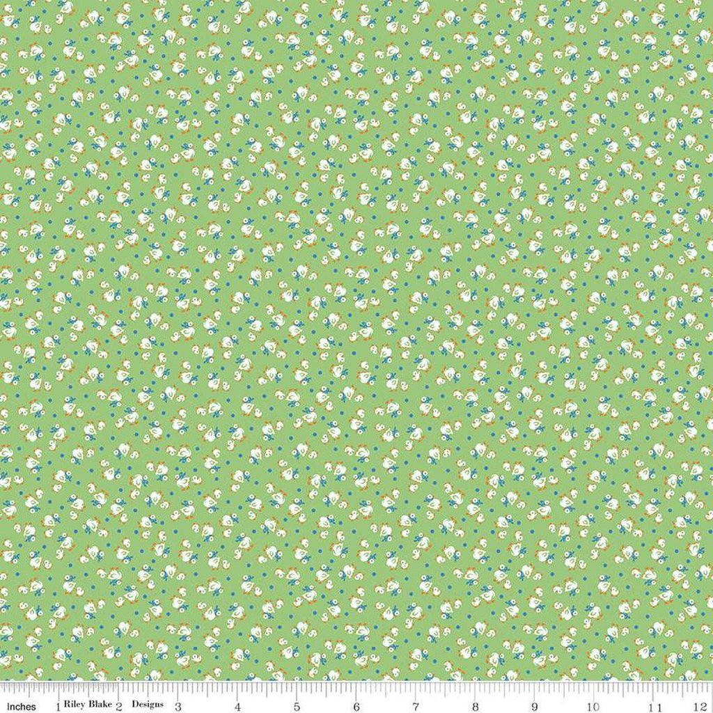 SALE Storytime 30s Ducks C13860 Green - Riley Blake Designs - Ducks Dots - Quilting Cotton Fabric