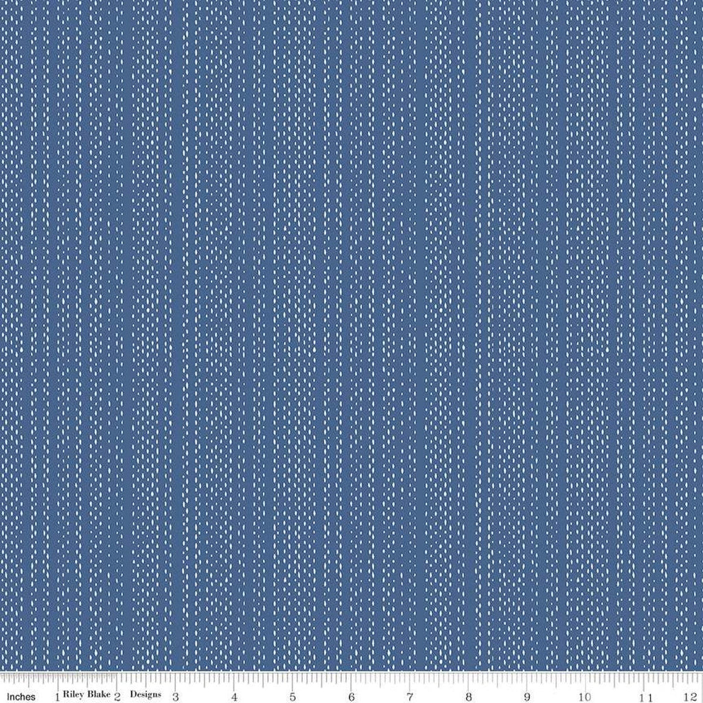 SALE Moonchild Signals C13826 Denim by Riley Blake Designs - White Dashed Stripes Stripe Striped - Quilting Cotton Fabric