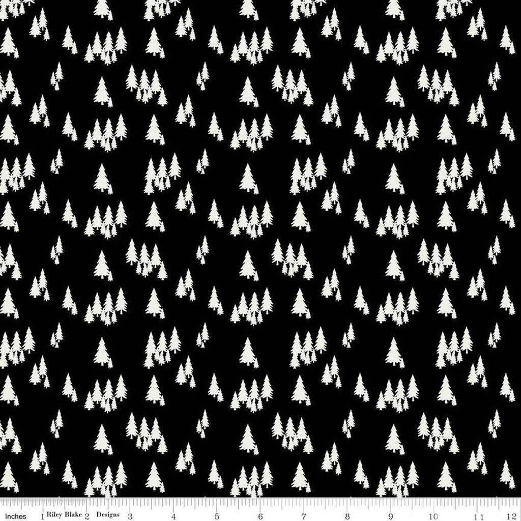 SALE Woodsman Trees C13763 Black by Riley Blake Designs - Cream Pine Pines on Black - Quilting Cotton Fabric